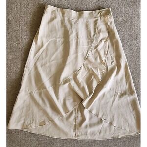 Westport Linen Blend Asymmetrical Skirt Flip Ruffle Beige Lagenlook‎ Coastal  1X